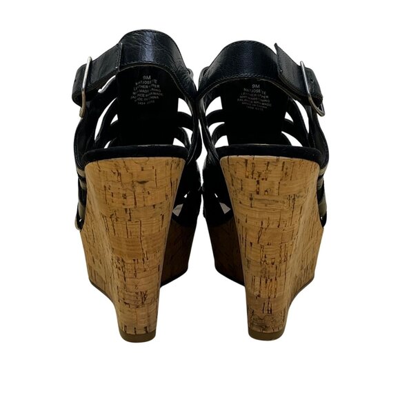 Nine West Women’s Black Leather Wedge Open Toe Josette Sandals Size 9M - Picture 5 of 9